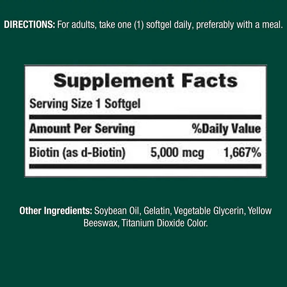 5000 mcg Biotin Vitamin Supplement Softgels Pack of 3 D961656