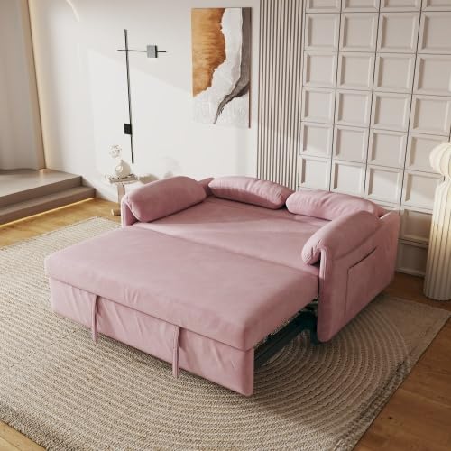 54'' Velvet 2-Seater Pull Out Sofa Bed with Storage Pockets D866193