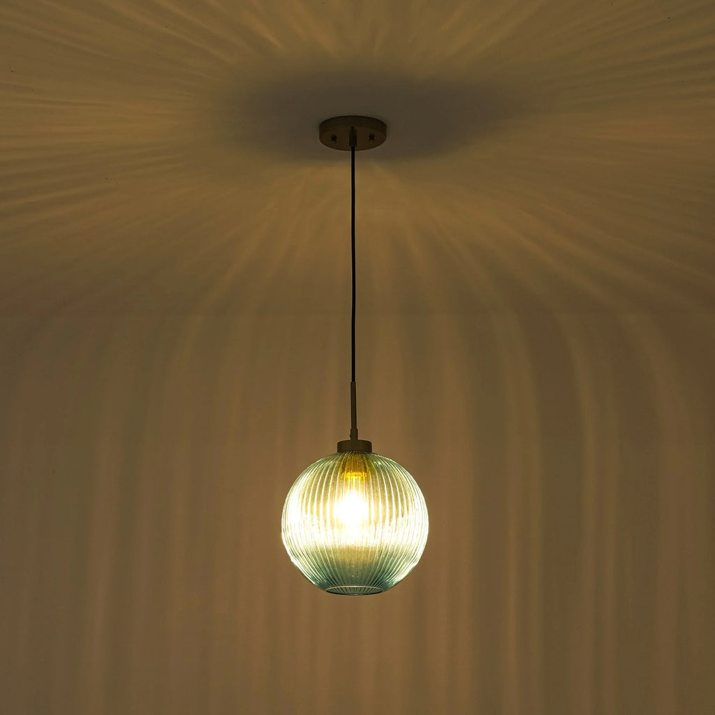 Ribbed Glass Globe Pendant O422