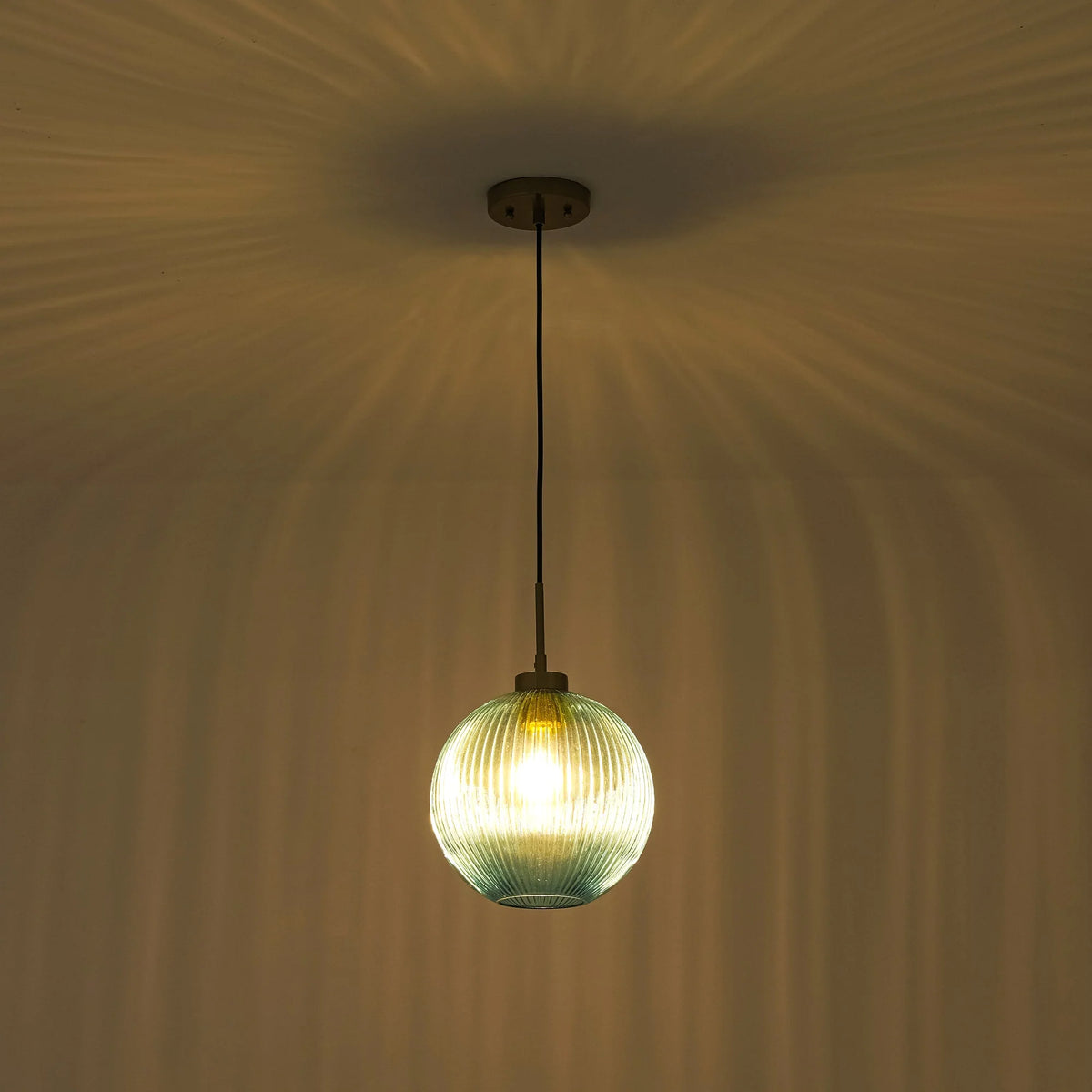 Ribbed Glass Globe Pendant O422
