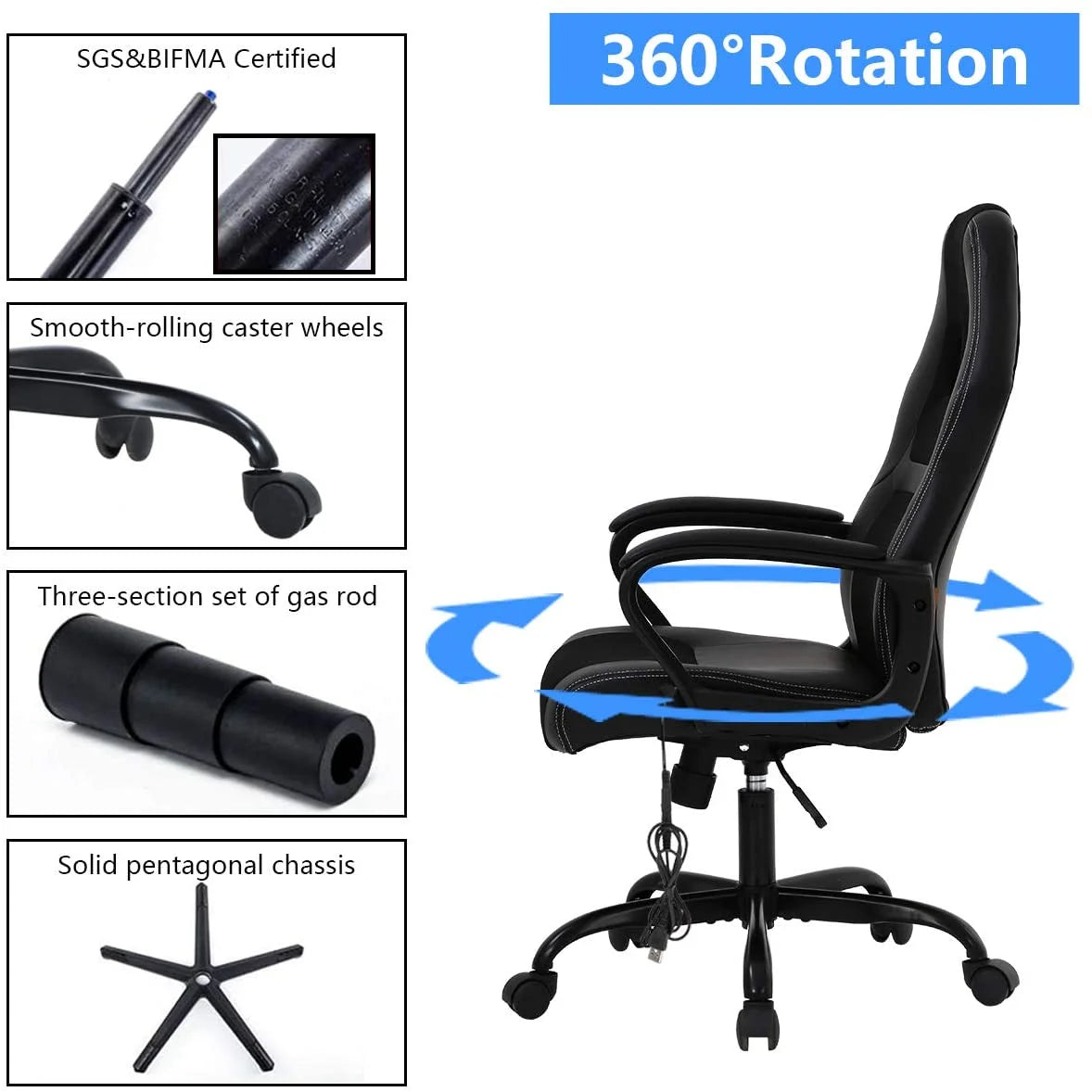 Ergonomic PU Leather High Back Gaming Chair with Lumbar Support T136