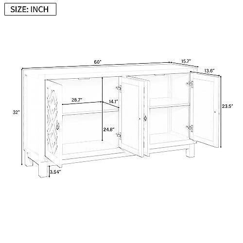 Black Farmhouse Buffet Sideboard with Adjustable Shelves and 4 Doors Wood Cabinet Z919898