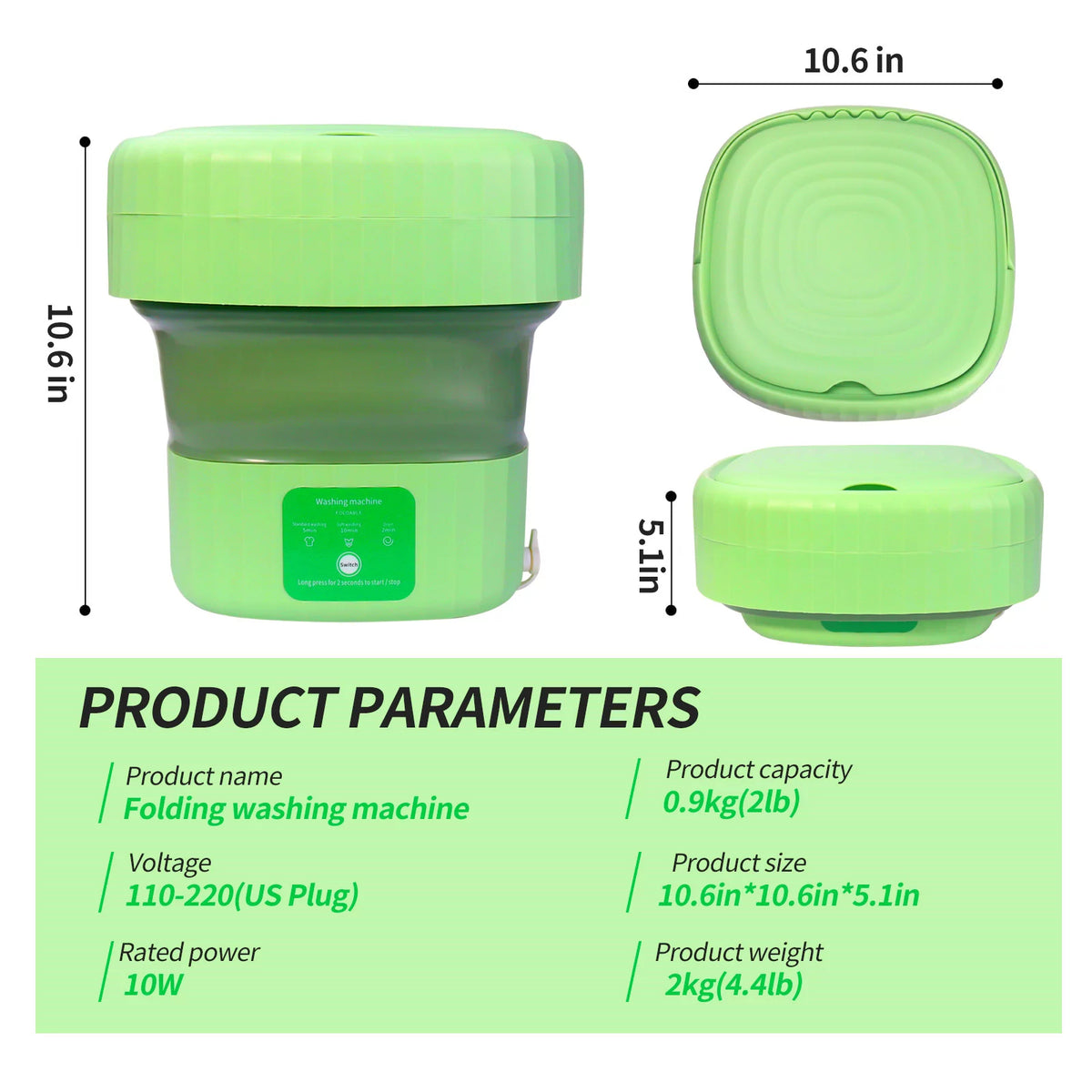 Mini Foldable Washer and Spin Dryer (Green) I148229