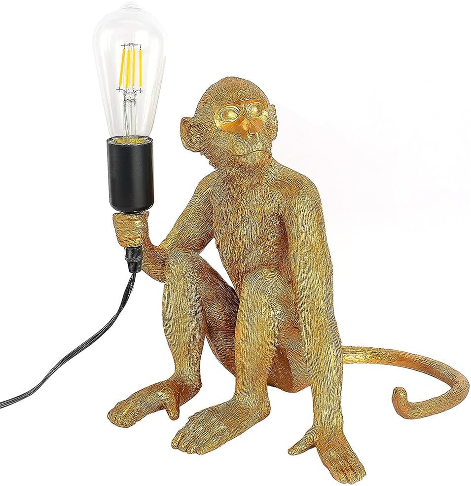 Monkey Lamp Gold Resin Sitting Lamp P7544