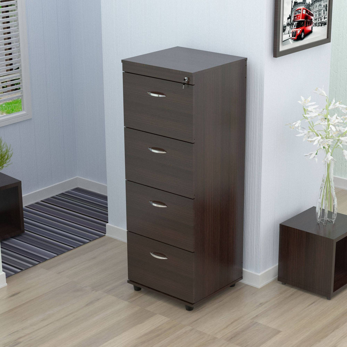 4-Drawer Espresso File Cabinet V7552