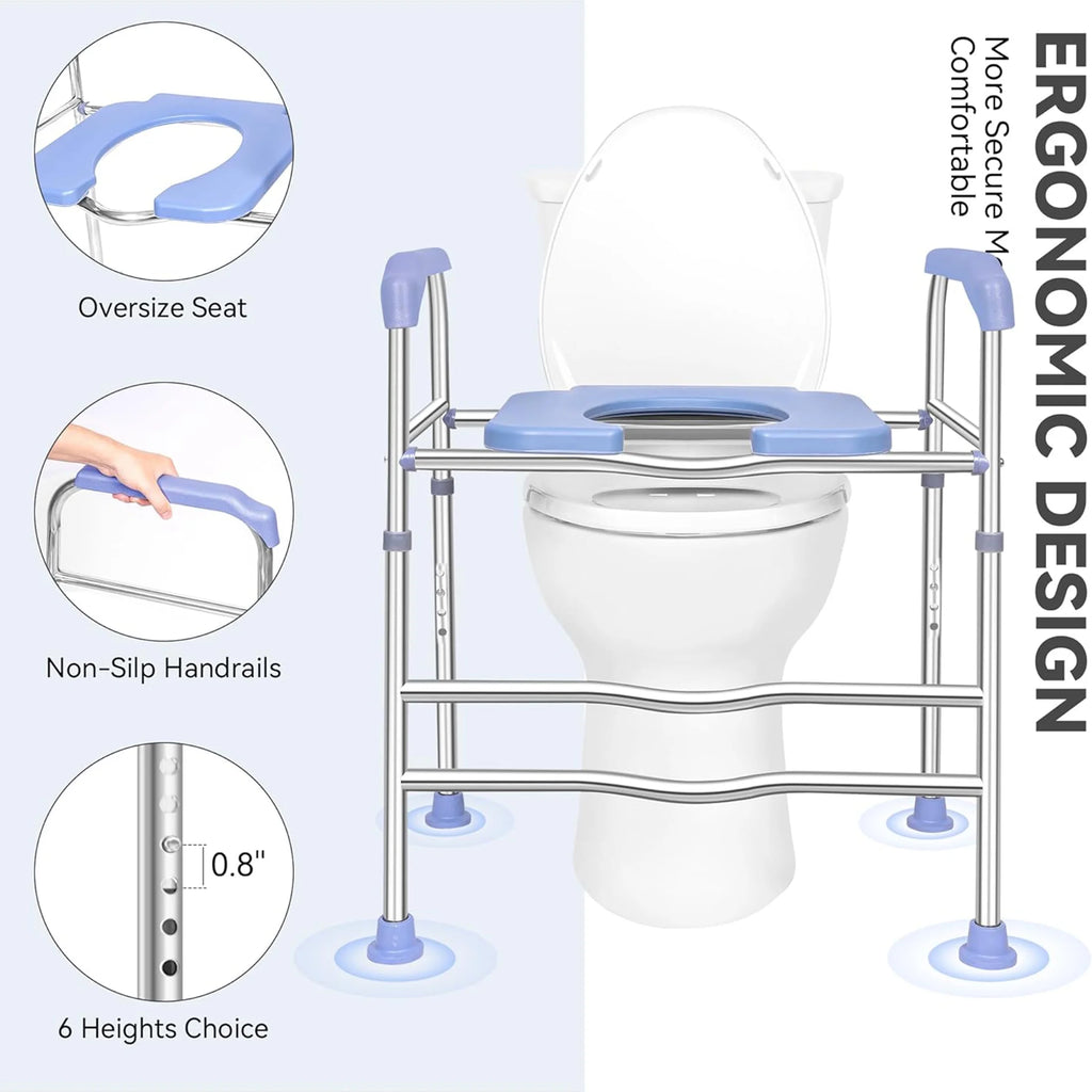 Raised Toilet Seat with Handles and Soft Seat, up to 400lbs Commode Chair N3184
