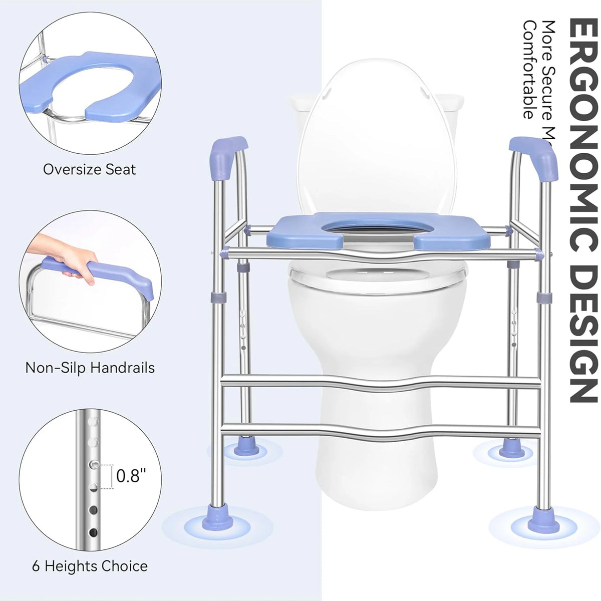 Raised Toilet Seat with Handles and Soft Seat, up to 400lbs Commode Chair N3184