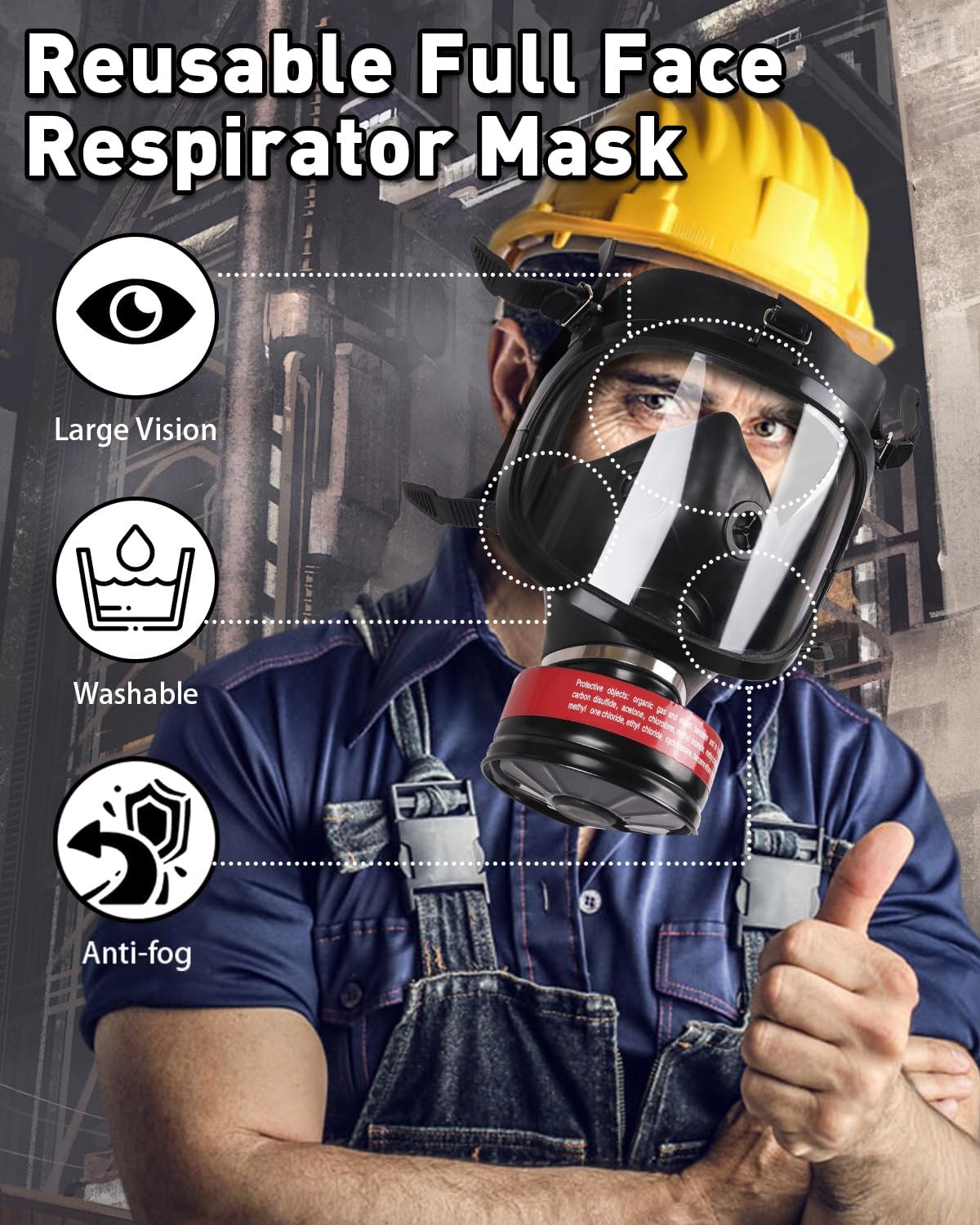 Reusable Full Face Respirator Mask with Filters Y31678