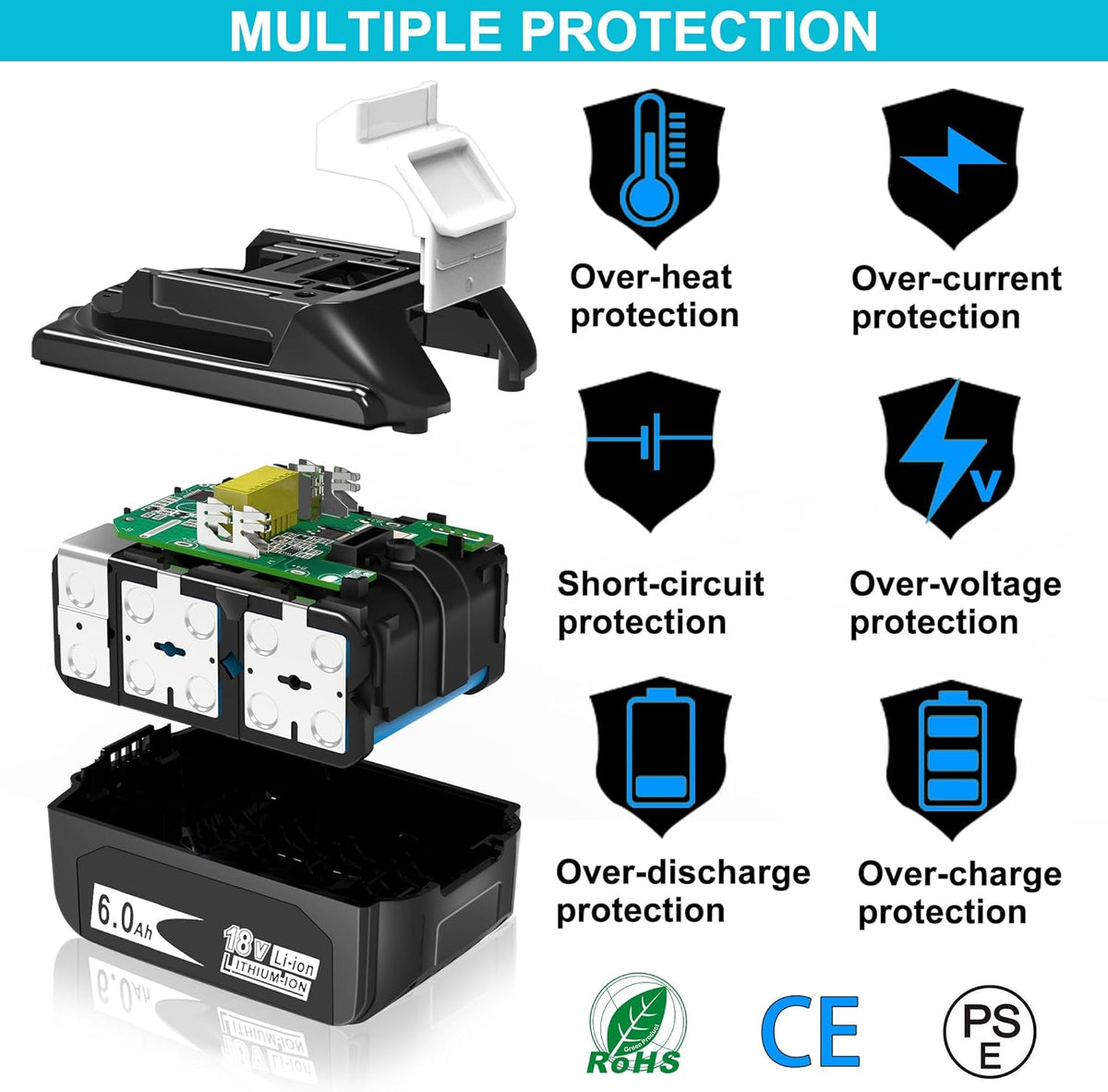 2 Packs 6.0Ah 18 Volt Battery Replacement with LED Indicator M69987