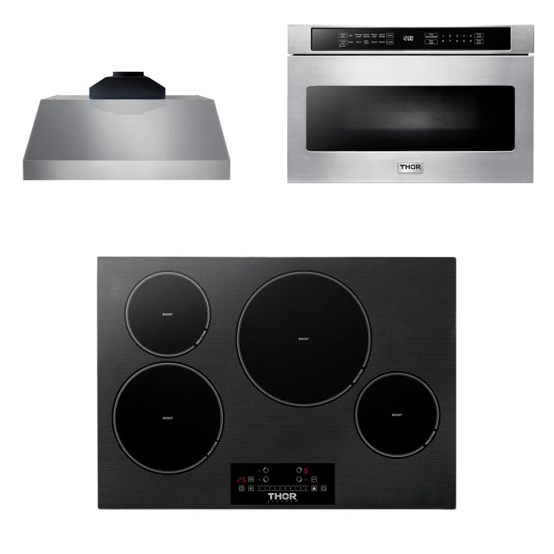 30 Induction Cooktop, Range Hood, Microwave N8644