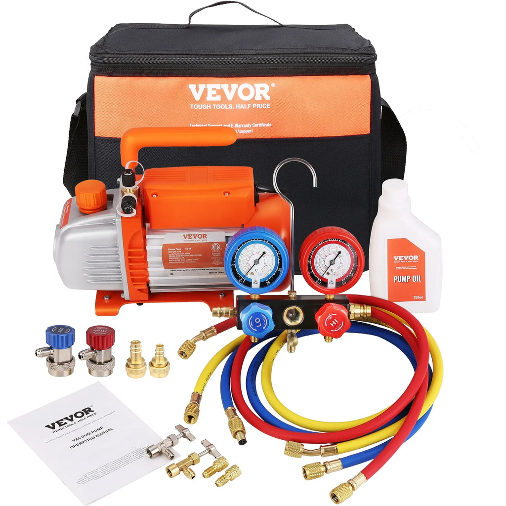 120V 1/5 HP 3.5 CFM HVAC Vacuum Pump with Gauge Set H701628