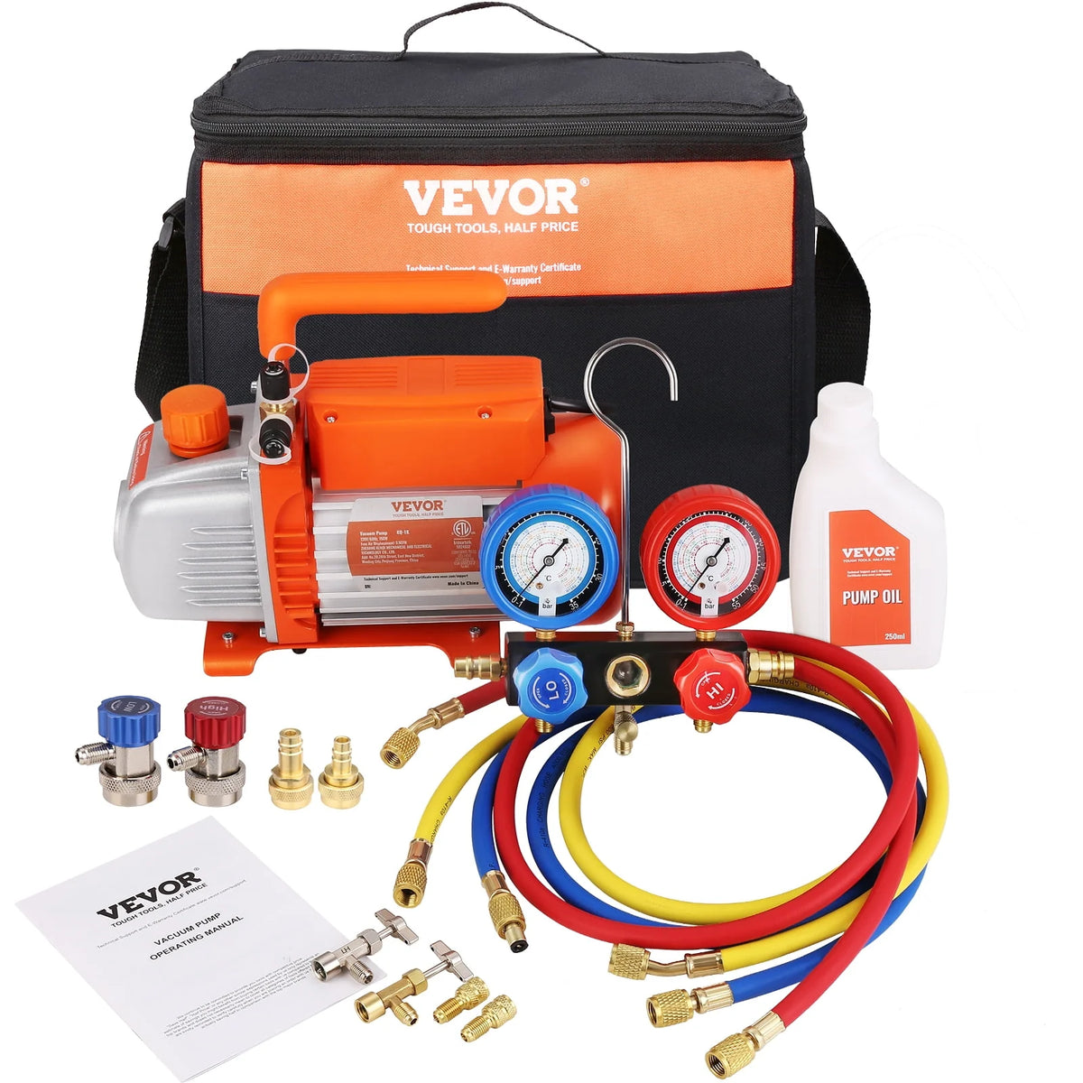 120V 1/5 HP 3.5 CFM HVAC Vacuum Pump with Gauge Set H701628