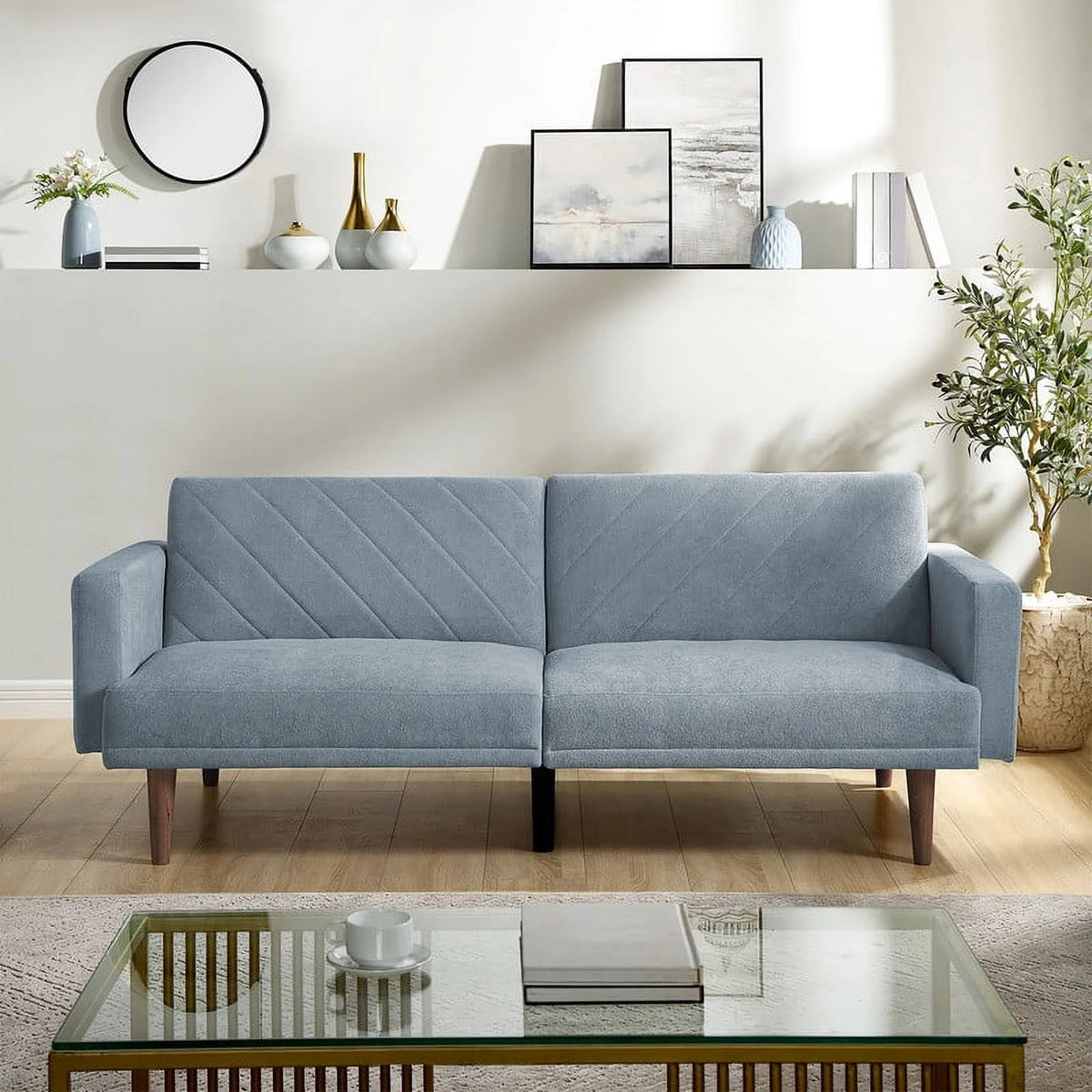 Blue Convertible Futon Sofa Bed E231