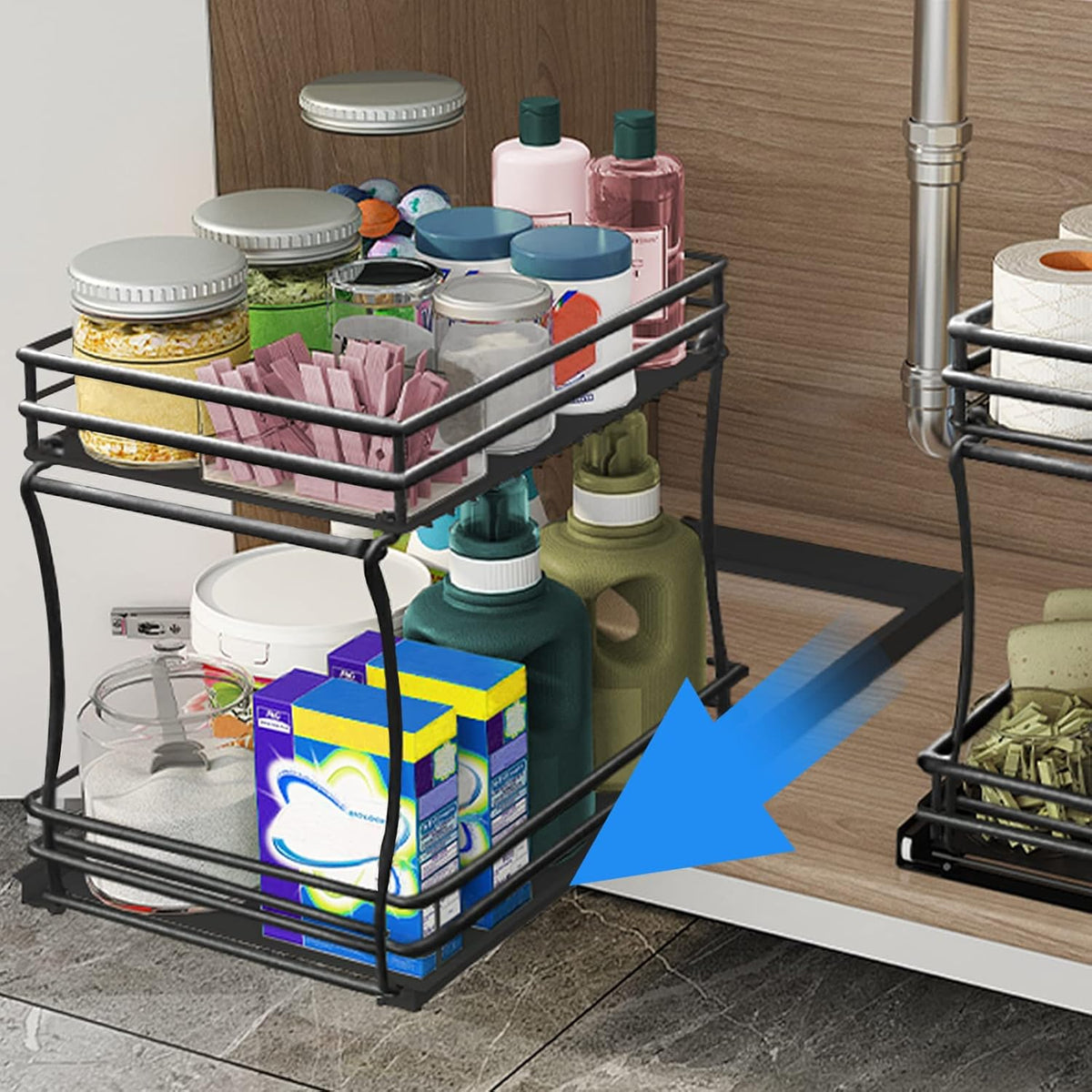 2-Tier Sliding Cabinet Organizer, 11.6 Wide, Carbon Steel L11163