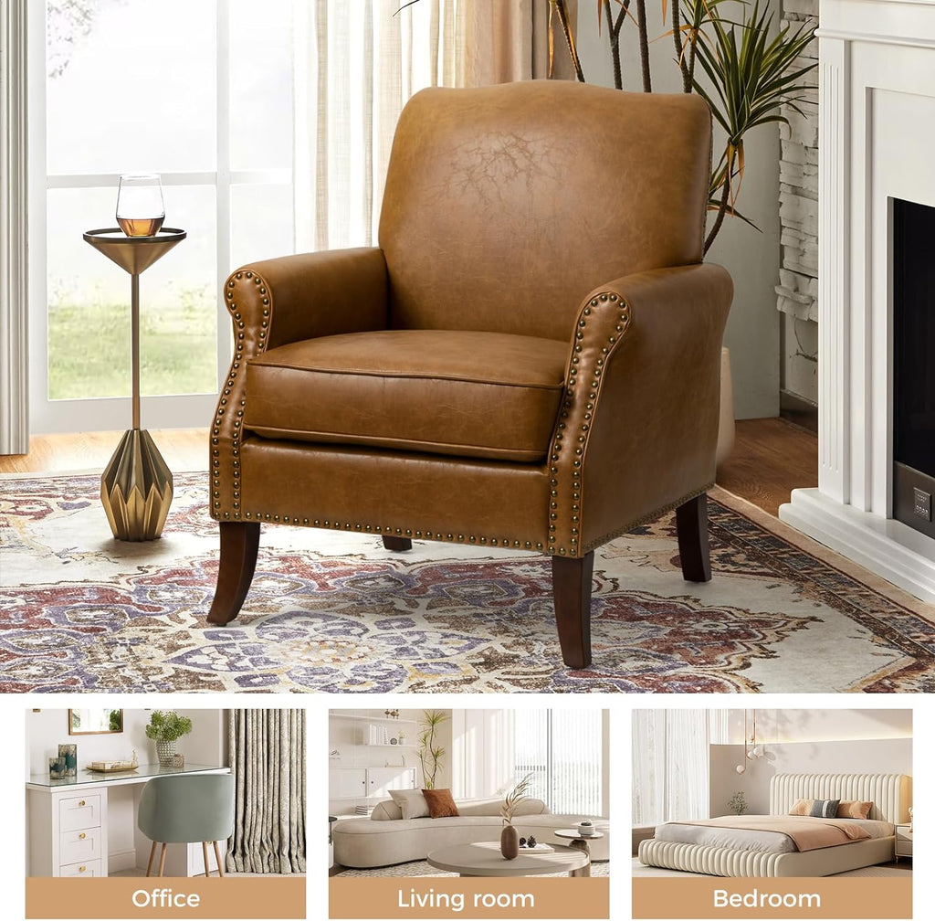 Faux Leather Accent Armchair Set Of 2 with Solid Wood Legs V917151