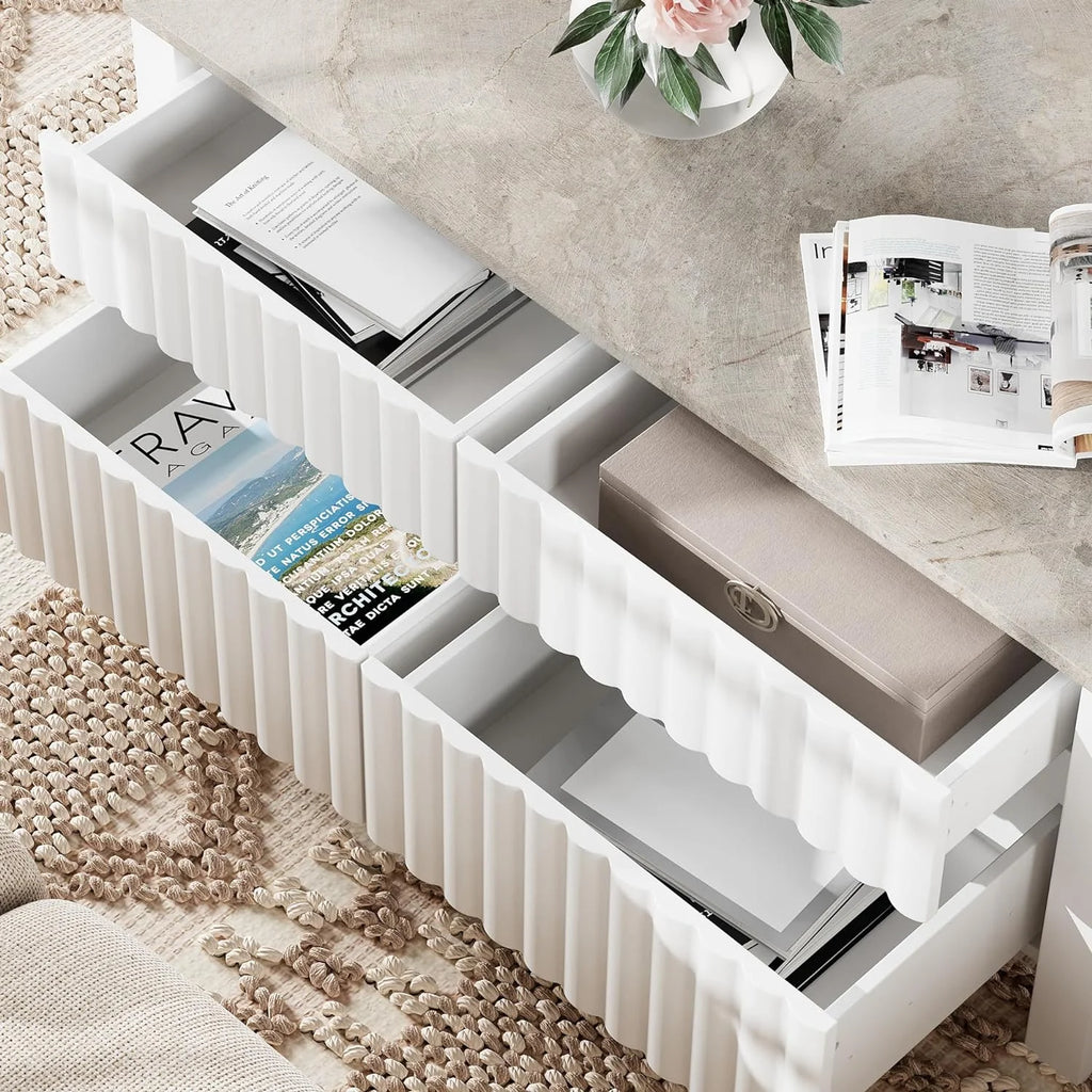 White 4 Piece Living Room Table Set with Storage Drawers and Charging Station Y9247