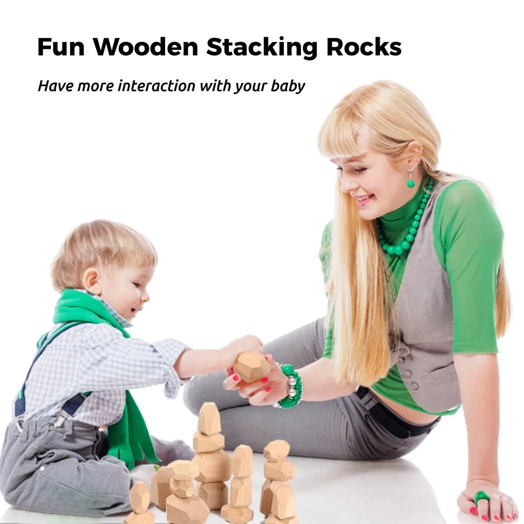 20Pcs Paint-Free Wooden Stacking Rocks Educational Toys D8262