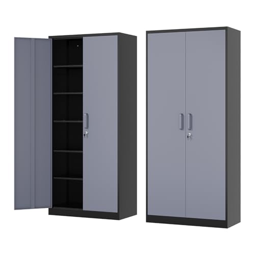 Black Steel Storage Cabinet with Lockable Doors and Adjustable Shelves L730