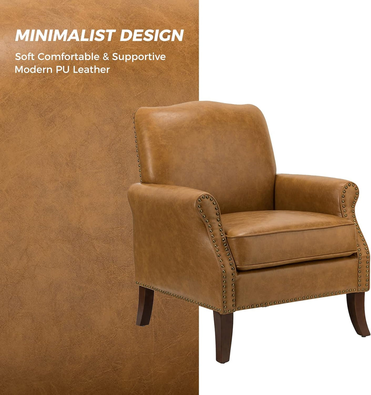 Faux Leather Accent Armchair Set Of 2 with Solid Wood Legs V917151