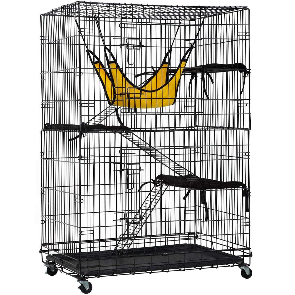 48 inches Cat Cage Crate Kennel Playpen with Hammock Bed Doors Ramp Ladders Shelves V979