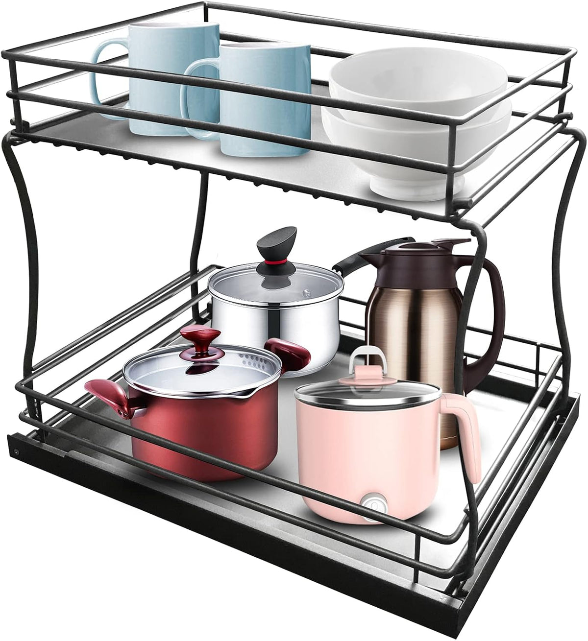 2-Tier Sliding Cabinet Organizer, 11.6 Wide, Carbon Steel L11163