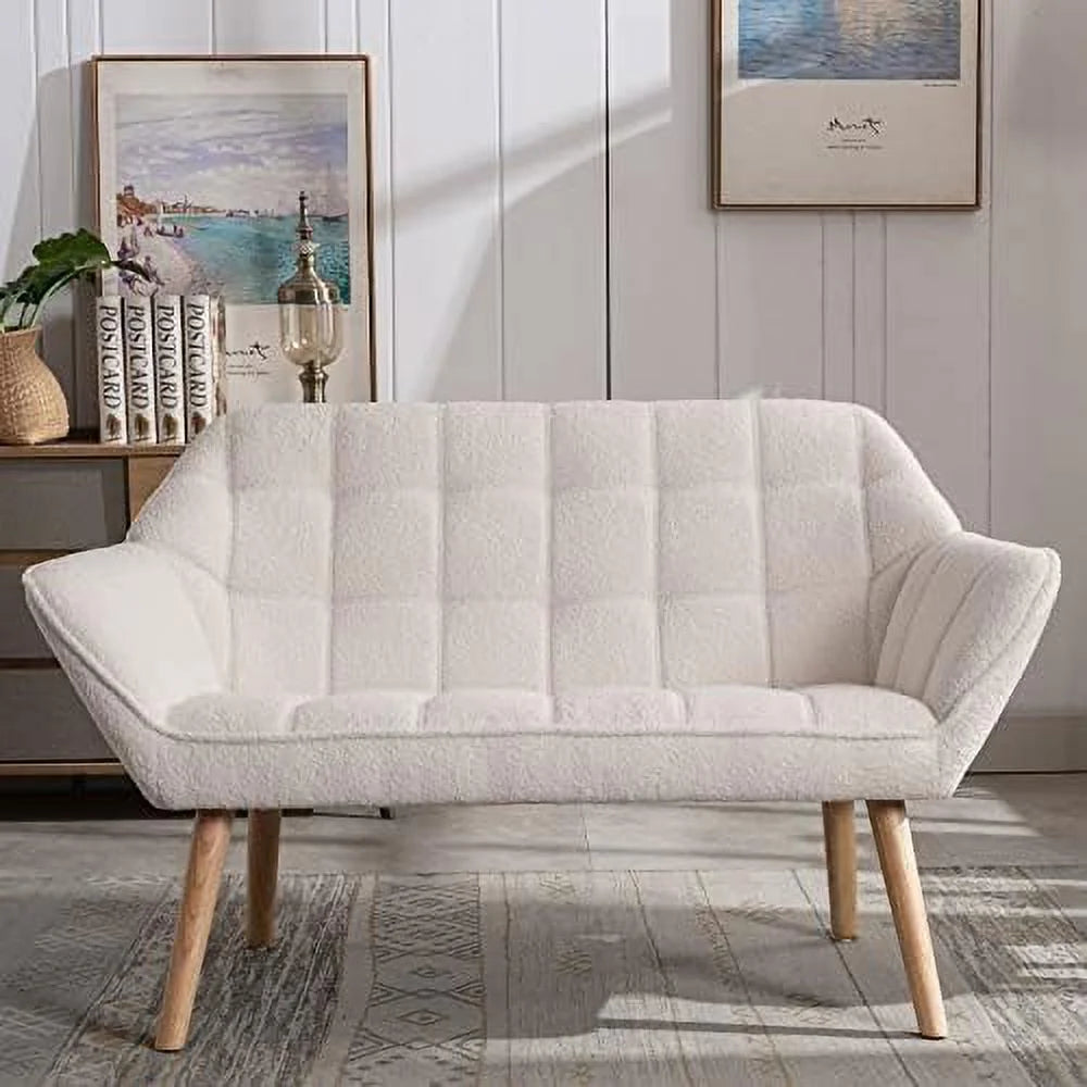 White Upholstered Loveseat Sofa with Wood Legs H591607