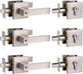 3 Pack Brushed Nickel Entrance Lever Door Handle with Double Cylinder Deadbolt Locksets Keyed Alike O835278