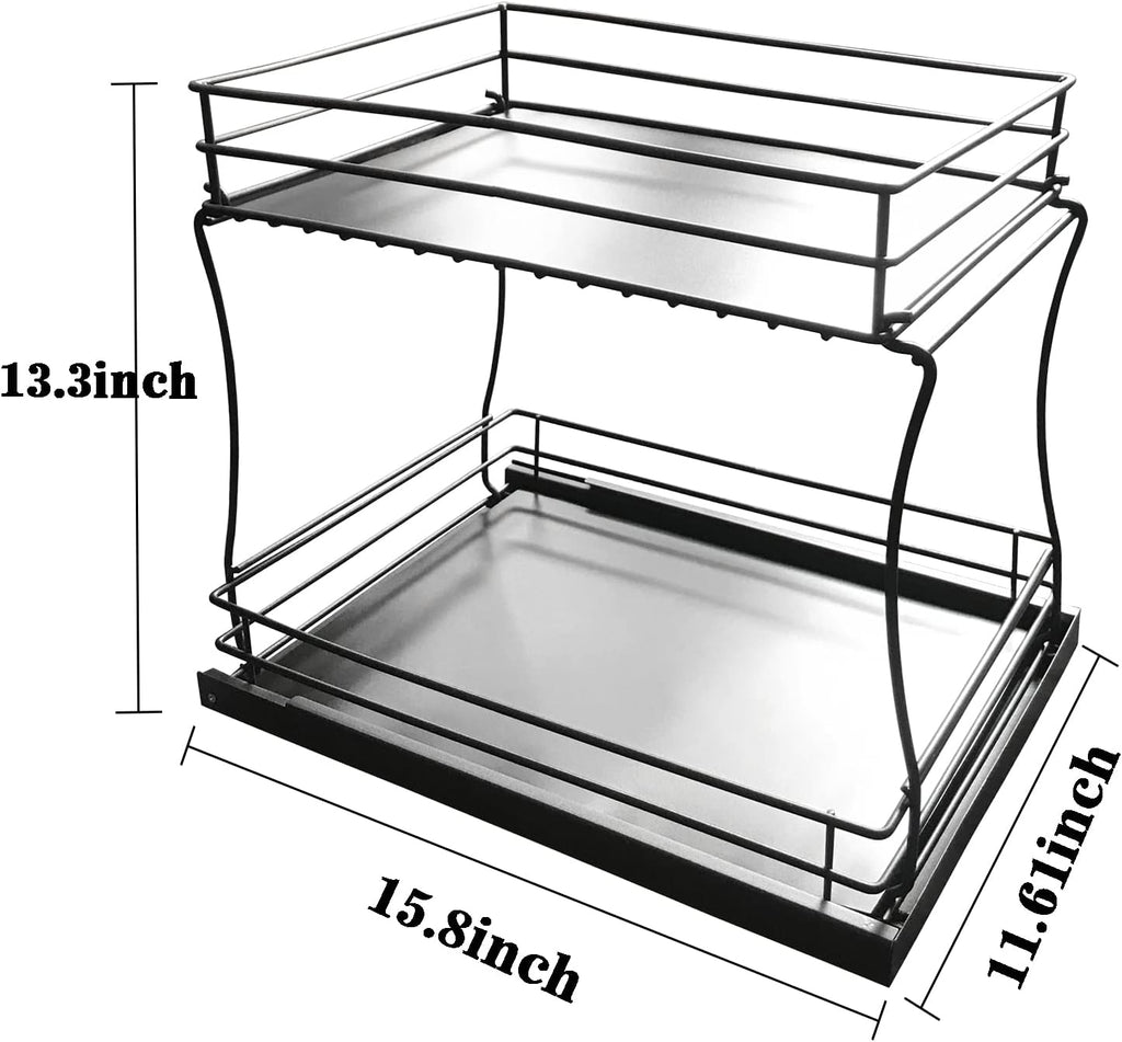 2-Tier Sliding Cabinet Organizer, 11.6 Wide, Carbon Steel L11163