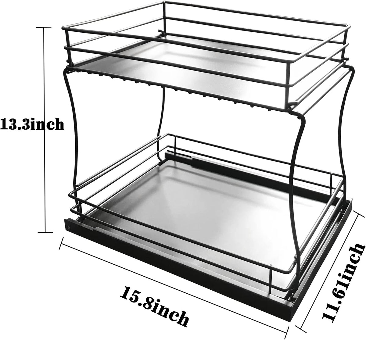 2-Tier Sliding Cabinet Organizer, 11.6 Wide, Carbon Steel L11163