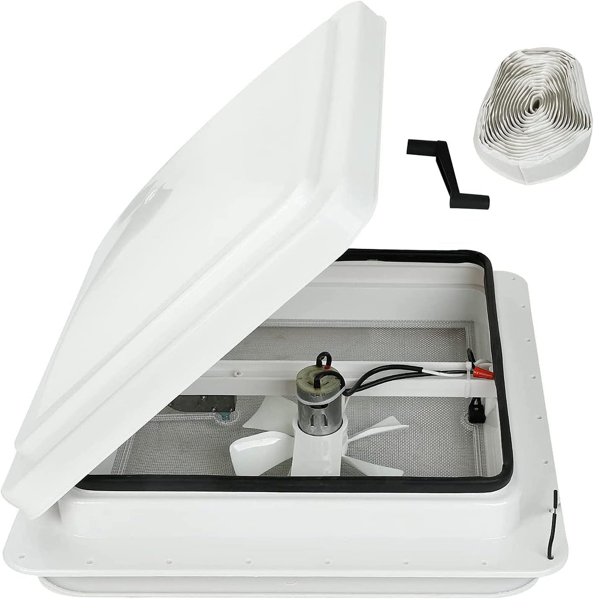 White Lid 12V RV Roof Vent with Fan D74527