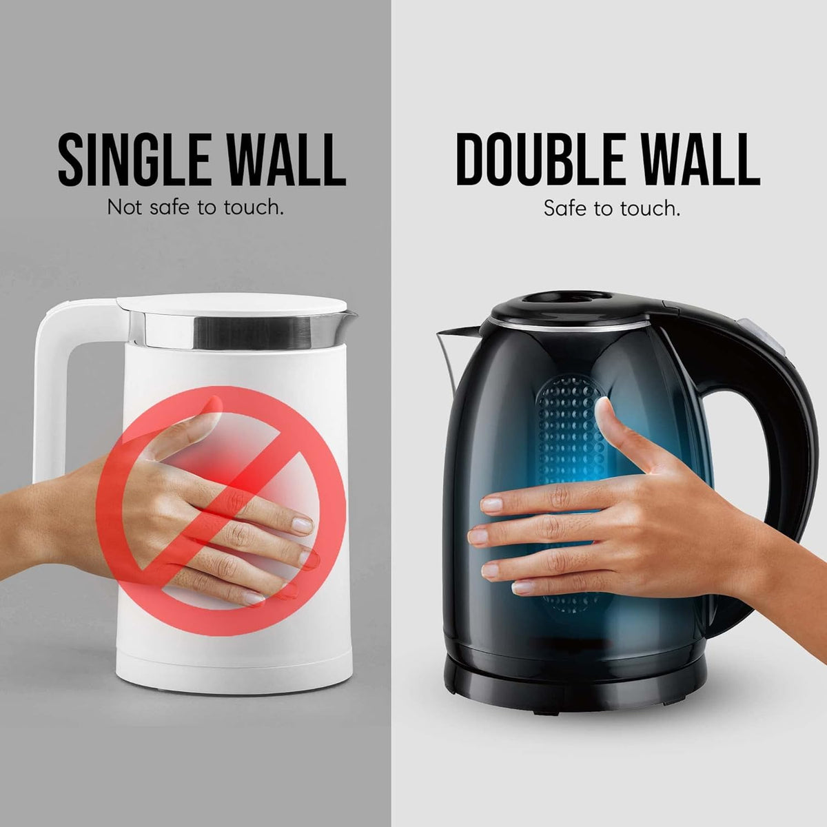 Portable Electric Kettle 1.7 Liter Double Wall Stainless Steel Black S46327