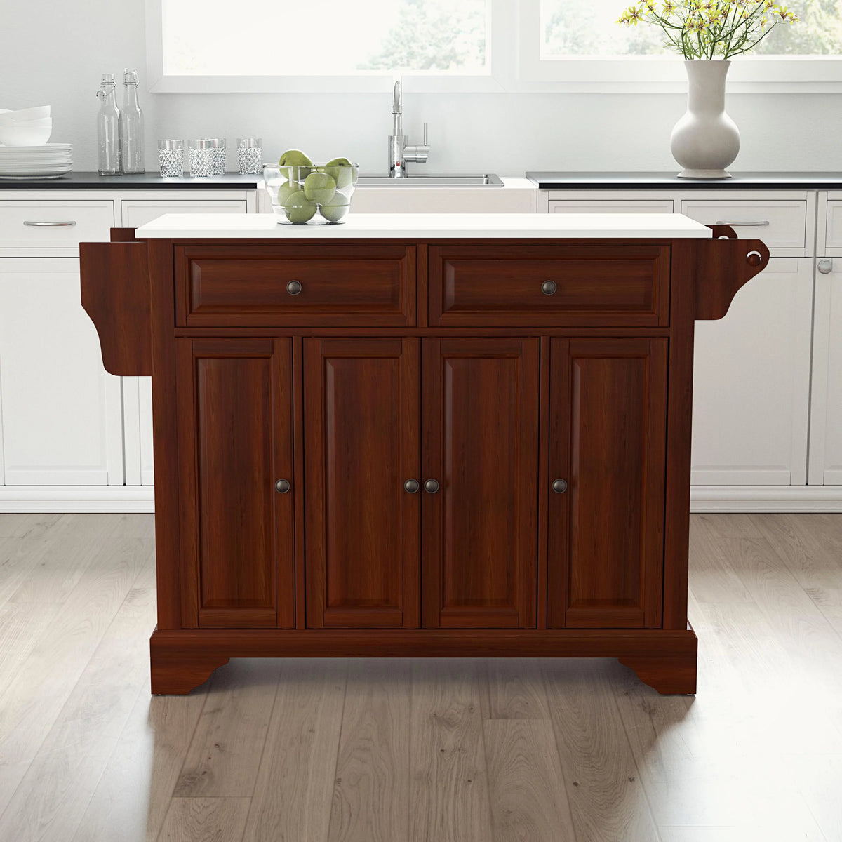 Mahogany Wood Granite Top Kitchen Island I298
