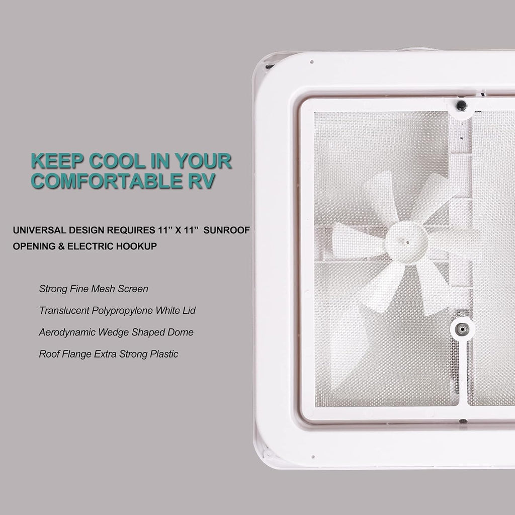 White Lid 12V RV Roof Vent with Fan D74527