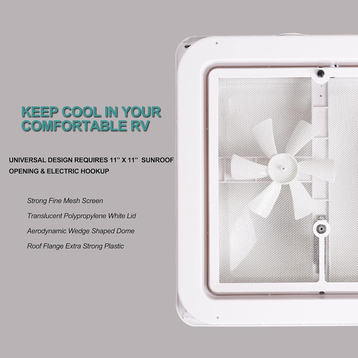 White Lid 12V RV Roof Vent with Fan D74527