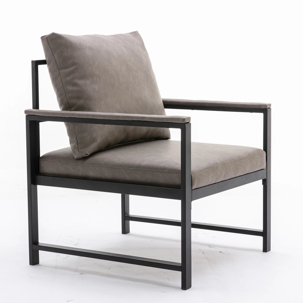 Gray Faux Leather Accent Chair with Black Metal Frame Z15376