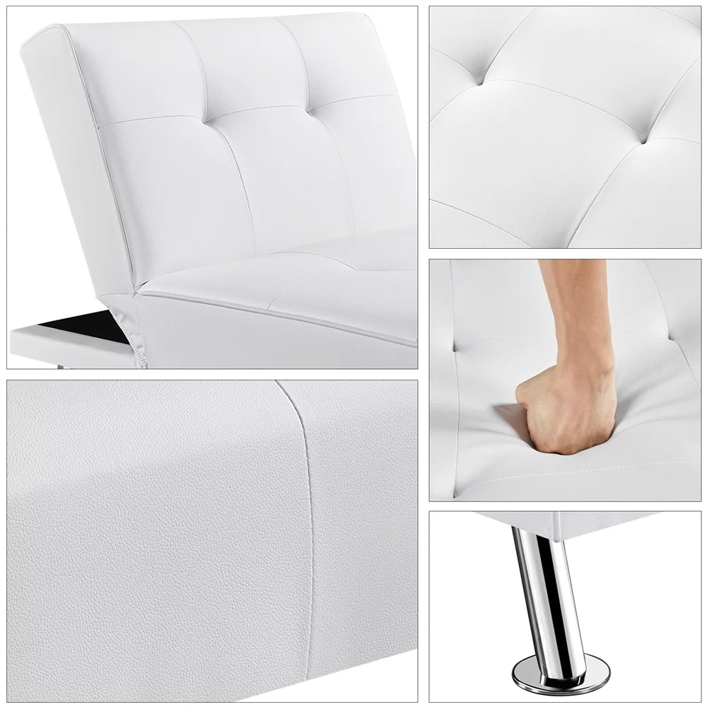 White Faux Leather Convertible Futon Chaise Lounge E984545