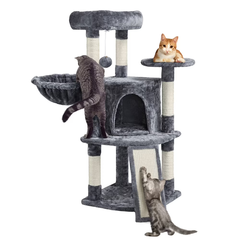 42"H Multilevel Cat Tree Tower with Condo and Perches, Dark Gray O48602