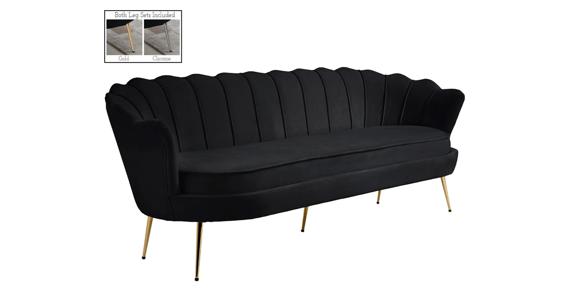Black Velvet Channel Tufted Sofa C366776