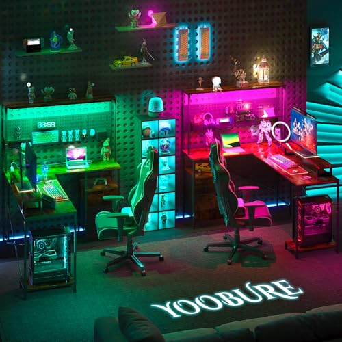 L Shaped Gaming Desk with LED Lights & Power Outlets T2623