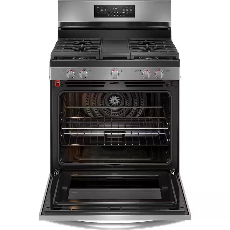 30 in. 5 Burner Freestanding Gas Range in Black Stainless Steel with True Convection and Air Fry J18013