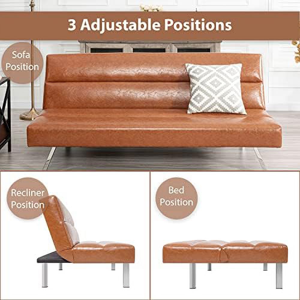 Caramel Leather Futon Sofa Bed Y398052