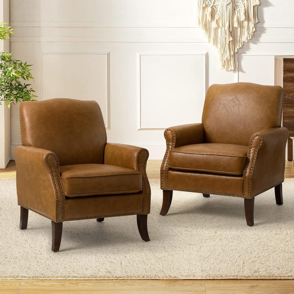 Faux Leather Accent Armchair Set Of 2 with Solid Wood Legs V917151