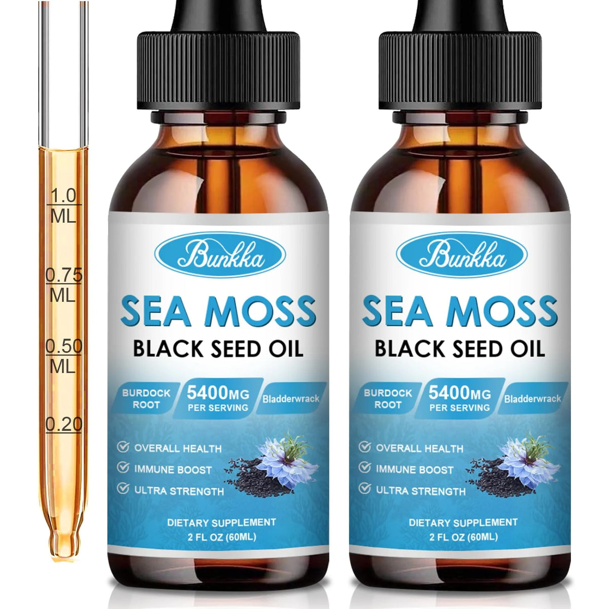 Sea Moss 3000mg Black Seed Oil 1000mg with Burdock Root Bladderwrack Vitamin C Vitamin D3 U22931