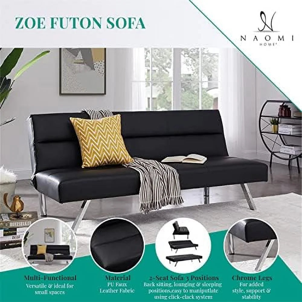 Caramel Leather Futon Sofa Bed Y398052