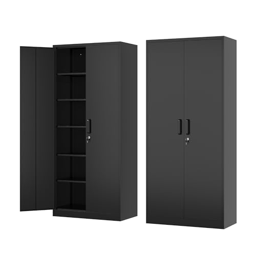 Black Steel Storage Cabinet with Lockable Doors and Adjustable Shelves L730