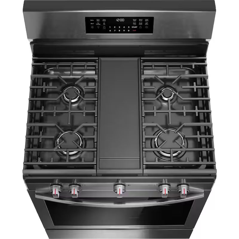 30 in. 5 Burner Freestanding Gas Range in Black Stainless Steel with True Convection and Air Fry J18013
