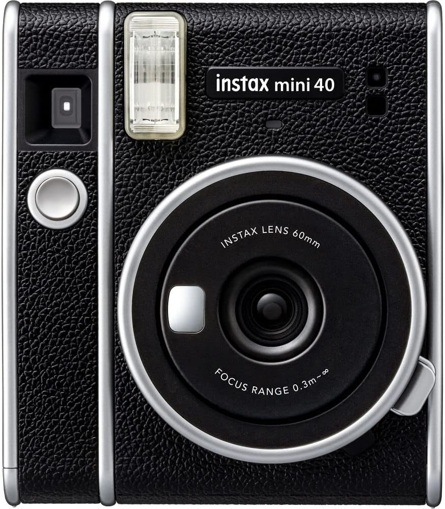 Instax Mini 40 Instant Film Camera (Black) Bundle with 20 Instax Mini Instant Film Shots + Padded Carrying Bag + 4 Rechargeable Batteries + Deluxe Cleaning Kit O51127