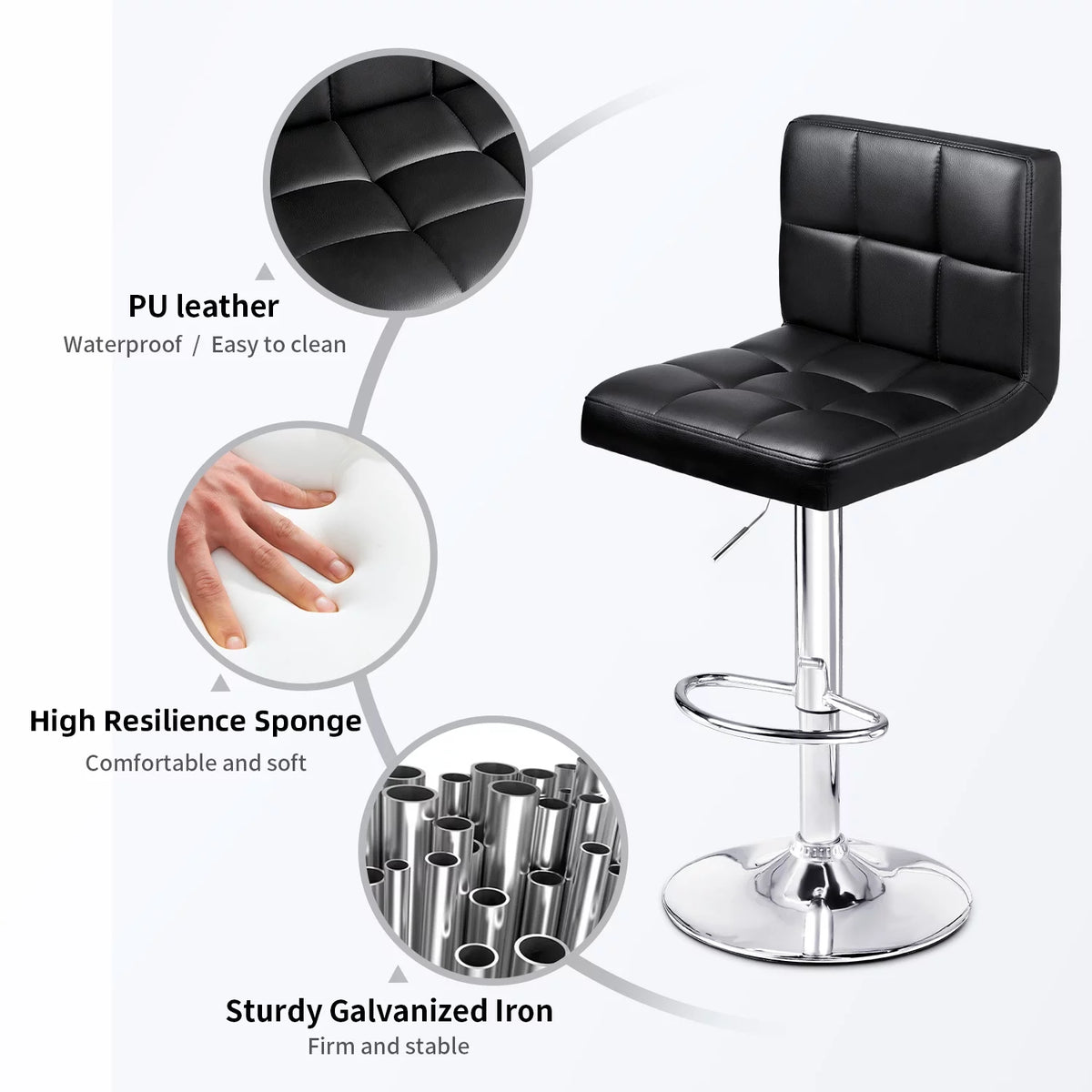 Set of 2 Black Adjustable Swivel Bar Stools B534
