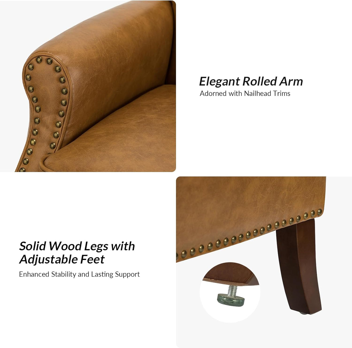 Faux Leather Accent Armchair Set Of 2 with Solid Wood Legs V917151