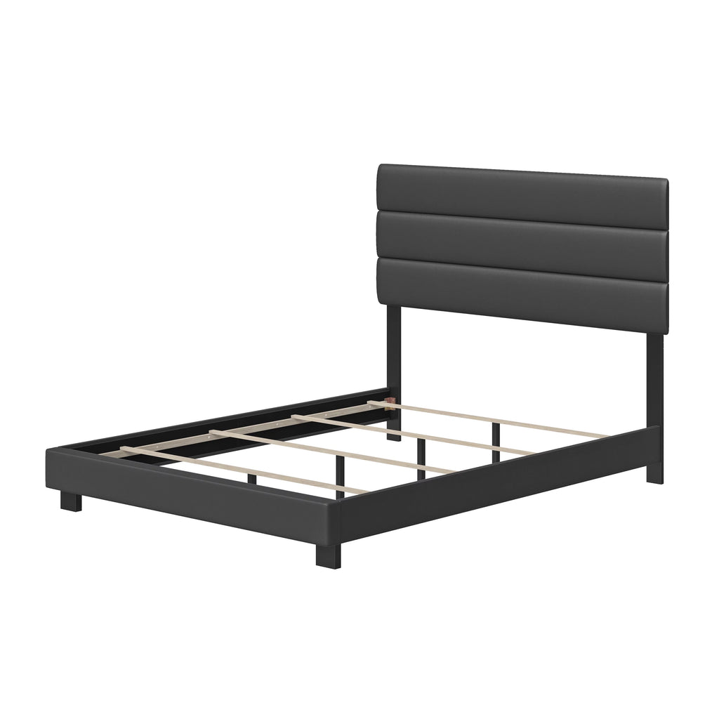 Black Faux Leather Upholstered Platform Bed Frame, Twin S699